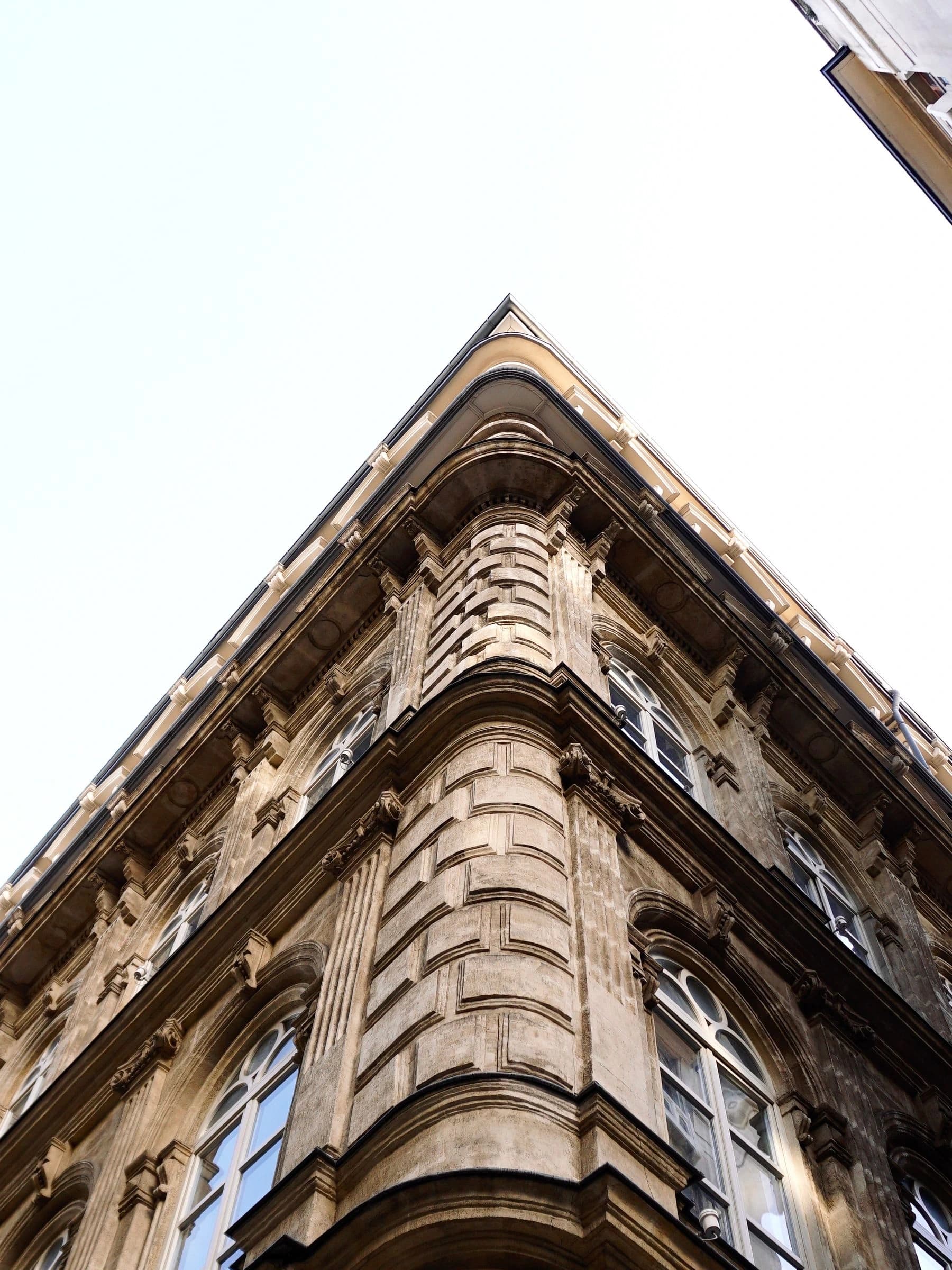 Corner view of a historic European building