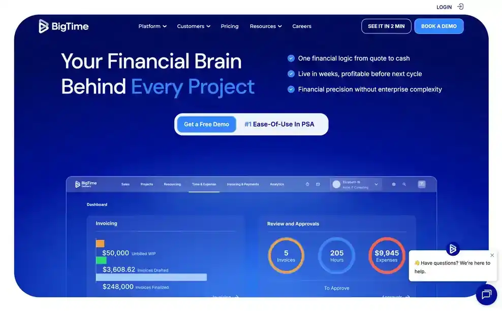BigTime interface showing capacity heatmaps and scenario planning