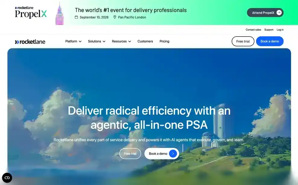 Rocketlane dashboard showing AI-assisted delivery and resource planning