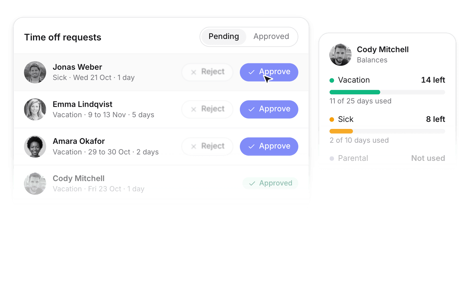 Time off request and approval