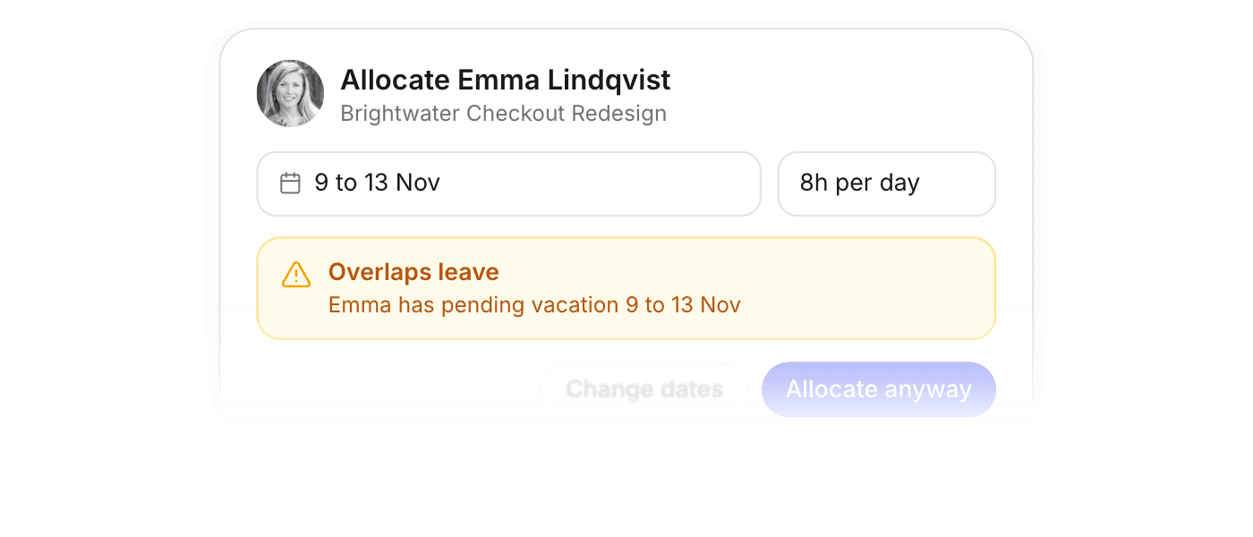 Overlap warning when allocating over leave