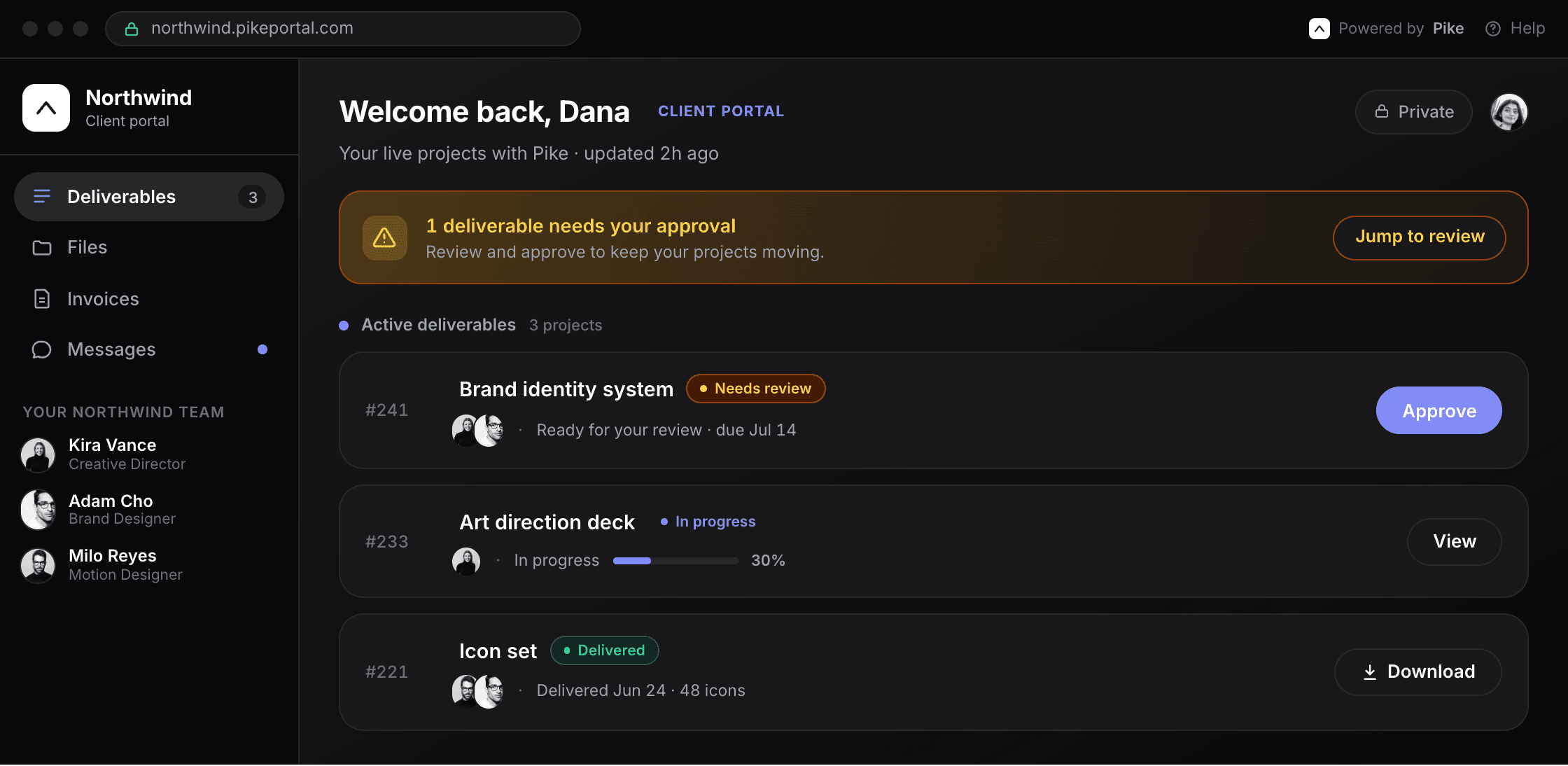 Client portal in dark mode