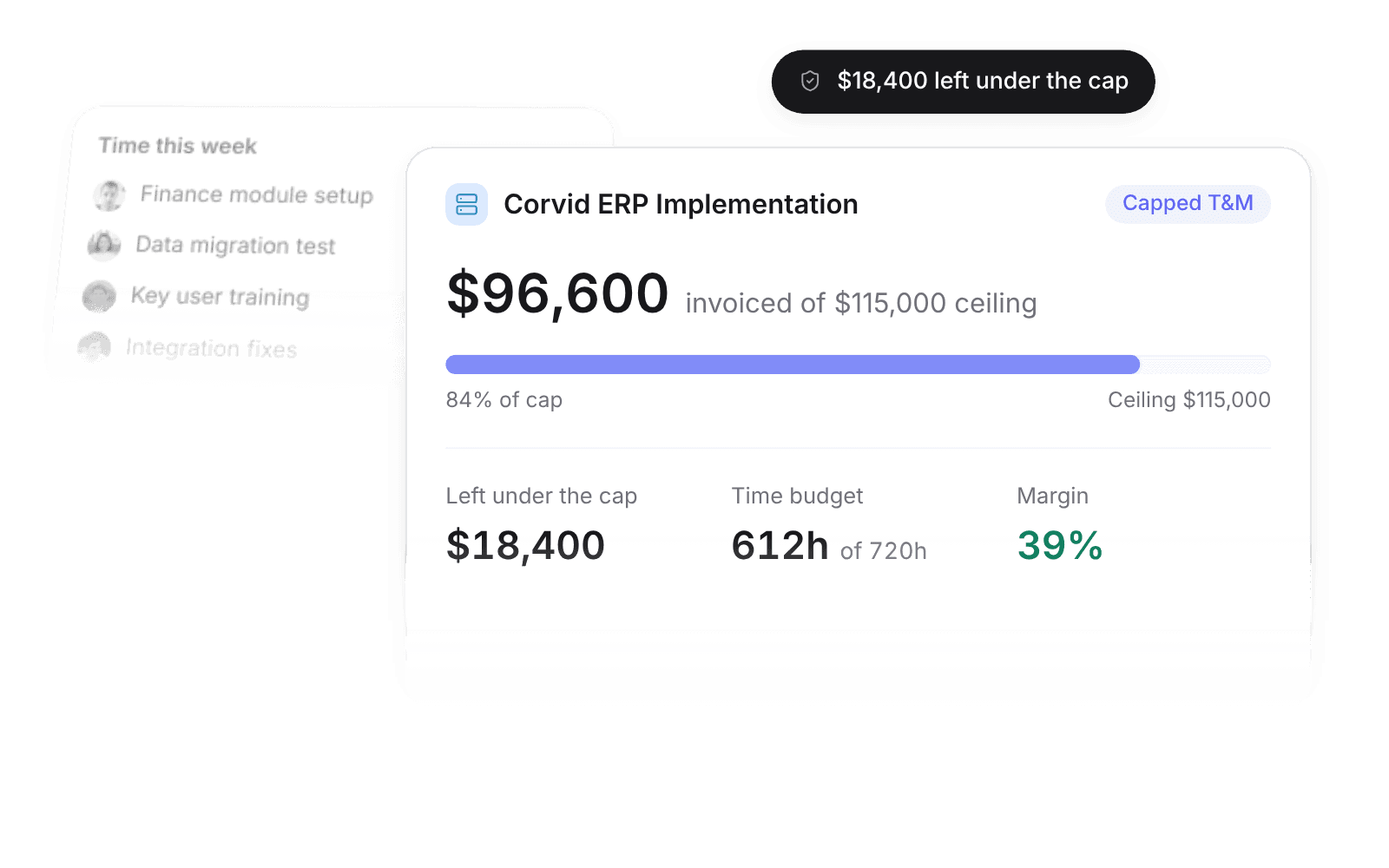 Capped time and materials budget with invoiced amount against the ceiling